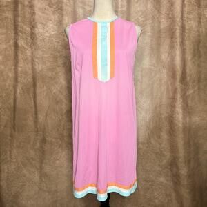 Vintage 60s Union Made Pink Mini Mod Shift Dress Sleeveless Retro Disco GoGo